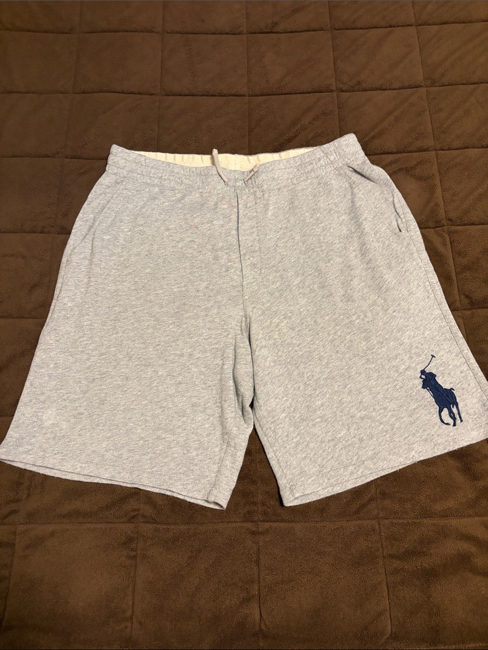 Polo by Ralph Lauren Light Gray Athletic Sweat Shorts with Navy Logo Boys Sz XL